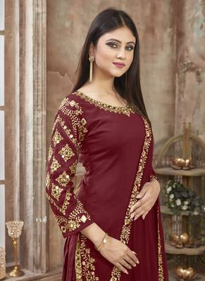 Red embroidered art silk salwar 2