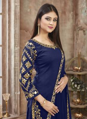 Royal-blue embroidered art silk salwar Kameez 2