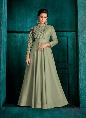 Light-Olive Embroidered Silk Salwar 1