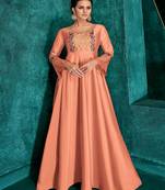 Salmon Embroidered Silk Salwar