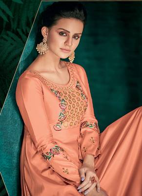 Salmon Embroidered Silk Salwar 2