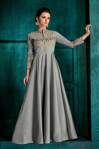 Grey Embroidered Silk Salwar