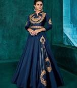 Navy-Blue Embroidered Silk Salwar