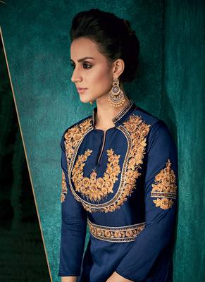 Navy-Blue Embroidered Silk Salwar 2
