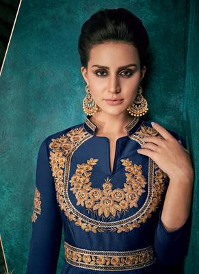 Navy-Blue Embroidered Silk Salwar 3