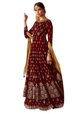 Maroon embroidered faux georgette salwar 1