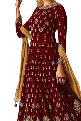 Maroon embroidered faux georgette salwar 2