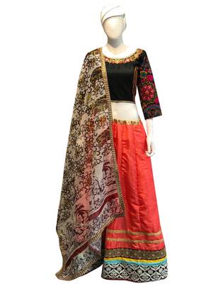 Peach embroidered

 art silk unstitched lehenga 1