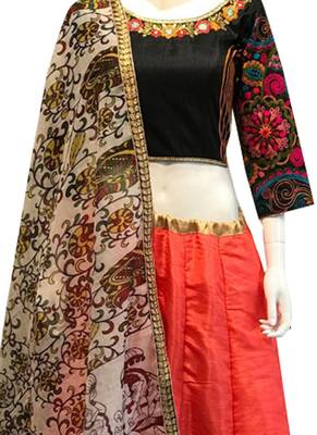Peach embroidered

 art silk unstitched lehenga 2