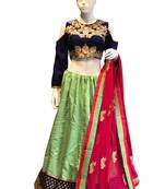 Green embroidered
 art silk unstitched lehenga