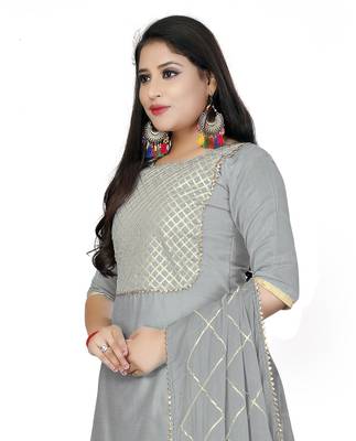 Grey gotta patti work chanderi salwar kameez with dupatta unstitched 2