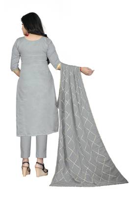 Grey gotta patti work chanderi salwar kameez with dupatta unstitched 3