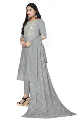 Grey gotta patti work chanderi salwar kameez with dupatta unstitched 4