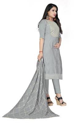 Grey gotta patti work chanderi salwar kameez with dupatta unstitched 5