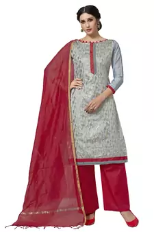 Grey Woven Work Pure Jacquard Salwarsuit Material With Chanderi Dupatta Unstitched