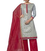 Grey Woven Work Pure Jacquard Salwarsuit Material With Chanderi Dupatta Unstitched