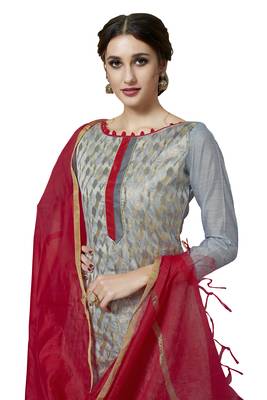 Grey Woven Work Pure Jacquard Salwarsuit Material With Chanderi Dupatta Unstitched 2