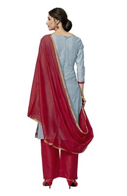 Grey Woven Work Pure Jacquard Salwarsuit Material With Chanderi Dupatta Unstitched 3