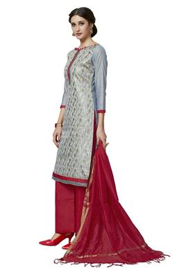 Grey Woven Work Pure Jacquard Salwarsuit Material With Chanderi Dupatta Unstitched 4