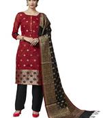 Red Black Floral Print Pure Jacquard Salwar Suit Unstitched Dress Material With Chanderi Cotton Dupatta