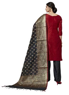 Red Black Floral Print Pure Jacquard Salwar Suit Unstitched Dress Material With Chanderi Cotton Dupatta 3