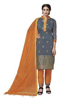 Grey Zari Woven Pure Jacquard Salwar