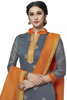 Grey Zari Woven Pure Jacquard Salwar