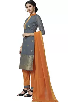 Grey Zari Woven Pure Jacquard Salwar