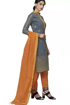 Grey Zari Woven Pure Jacquard Salwar