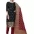 Black Red Floral Print Pure Jacquard Unstitched Salwar Suit With Chanderi Dupatta