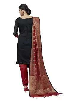 Black Red Floral Print Pure Jacquard Unstitched Salwar Suit With Chanderi Dupatta