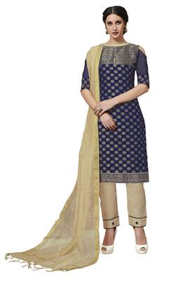 Navy-blue jacquard pure jacquard Salwar suit material with dupatta 1