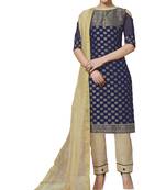 Navy-blue jacquard pure jacquard Salwar suit material with dupatta