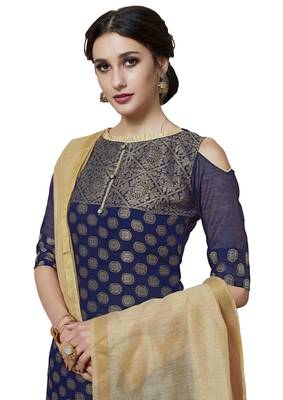 Navy-blue jacquard pure jacquard Salwar suit material with dupatta 2