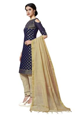 Navy-blue jacquard pure jacquard Salwar suit material with dupatta 4