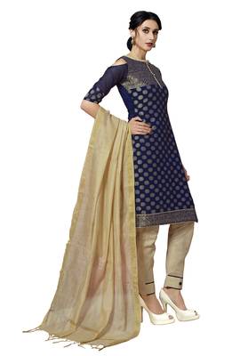 Navy-blue jacquard pure jacquard Salwar suit material with dupatta 5