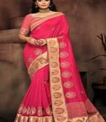 Pink embroidered fancy fabric saree with blouse