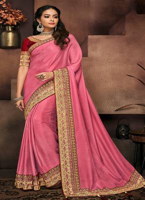   light pink embroidered fancy fabric saree with blouse 1