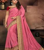   light pink embroidered fancy fabric saree with blouse
