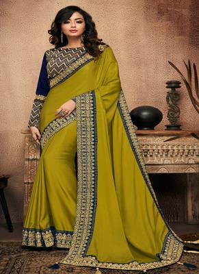 Pear embroidered fancy fabric saree with blouse 1