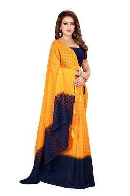 Yellow woven jacquard saree with blouse 1