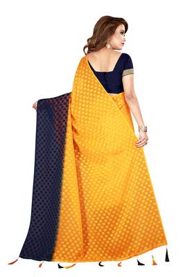 Yellow woven jacquard saree with blouse 3
