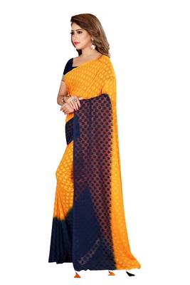 Yellow woven jacquard saree with blouse 4