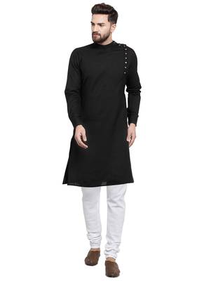 Black Plain Linen Kurta Pajama 1