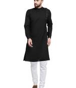 Black Plain Linen Kurta Pajama