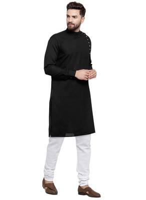 Black Plain Linen Kurta Pajama 3