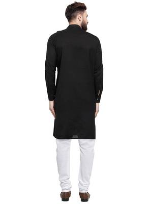 Black Plain Linen Kurta Pajama 4