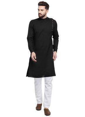 Black Plain Linen Kurta Pajama 1