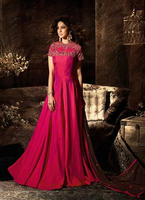 Magenta Embroidered Banarasi Silk Salwar 1