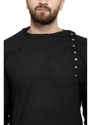 Black Plain Linen Kurta Pajama 2